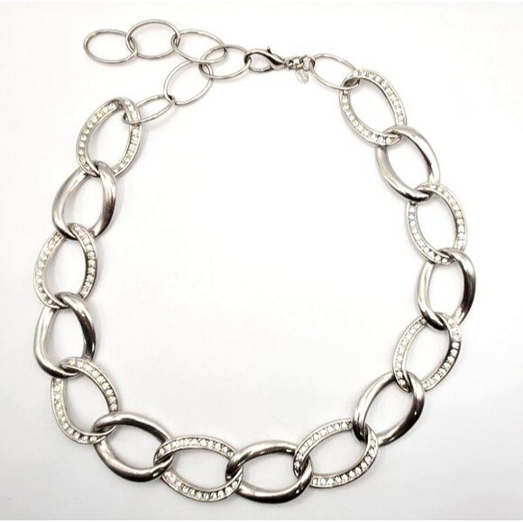 Premier Designs Chunky Silver Tone Large Link Necklace with Rhinestones 16"-18" - Picture 5 of 5